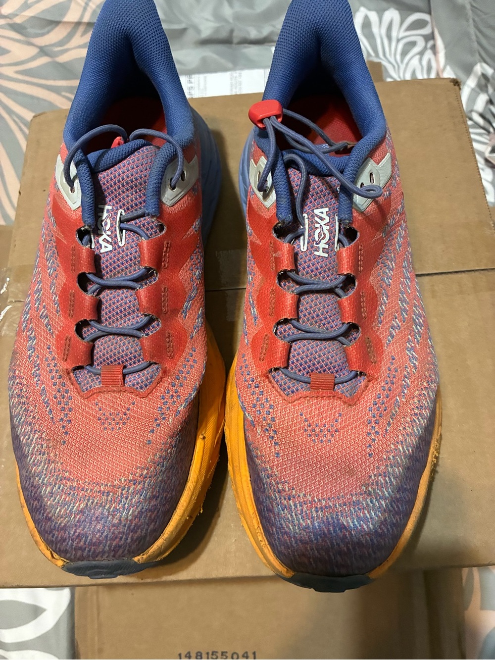 BACK ON THE MARKET!! Hoka Coral and Purple Sneakers with Yellow Midsole